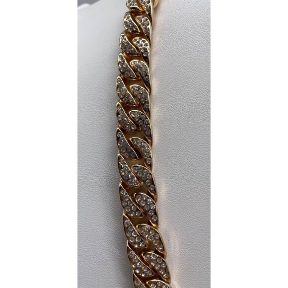 Gold-Tone Cuban Link Chain Necklace Rhinestones Extend Clasp 18" READ - Picture 2 of 7